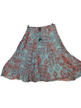 Ruby Rd Southwest Broomstick Midi Skirt 10P Pull On Western Pleated Peasant